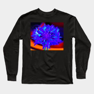 Inverted Bright Blue Wild Flower Long Sleeve T-Shirt